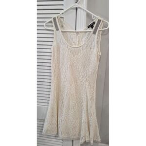Royal Underground Womens Cream Lace Rhinestone Sleeveless Mini Dress Small